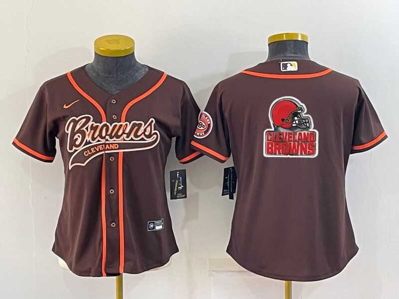 Womens Cleveland Browns Brown Team Big Logo With Patch Cool Base Stitched Baseball Jersey->women nfl jersey->Women Jersey